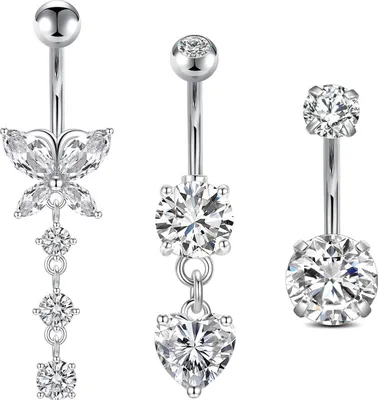 Productafbeelding van FECTAS 3 navelpiercings, 10 mm, chirurgisch staal, zilver, goud, sieraden