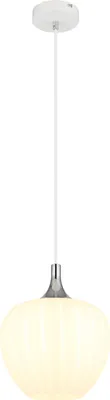 Produktbild von Globo Lighting Hängeleuchte Metall weiß matt, Metall verchromt, Glas opal, satiniert, Kabel Textil weiß, Höhe kürzbar, Glas mit Dekorrillen, ø: 240mm, H: 1200mm, exkl. 1x E27 60W 230V