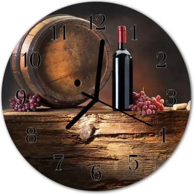Produktbild von Glasuhr Wanduhr Küchenuhr Echt-Glas 30fi cm Wein Trauben braun