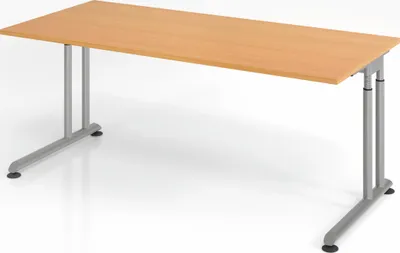 Produktbild von Schreibtisch Nilo | Buche | Silber Gestell | BxT 180x80cm | Arbeitshöhe 68-82cm | höhenjustierbar, 1cm Raster | C-Fuß-Gestell | Rechteckform