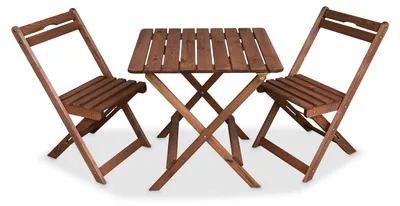 Produktbild von Garten-Sitzgarnitur 3-tlg. aus Massivholz | Klappbare Sitzgruppe für Balkon & Terrasse | Inkl. 1 Tisch & 2 Stühle | Braun vorbehandelt | Platzsparend & Vormontiert