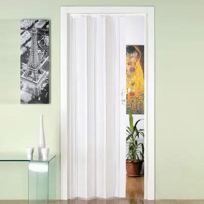 Immagine prodotto di Porta a soffietto effetto legno in pvc rigido con maniglia 82x214 cm - Bianco