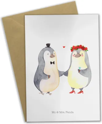 Produktbild von Mr. & Mrs. Panda babykarte Hochzeit Pinguin - Weiß - Geschenk, hochzeitskarten, Geschenkidee, Pinguine, Grußkarten, einladungskarten, weihnachtskarten, Hochzeitsgeschenk