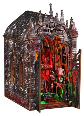3D-Puzzle Buchstütze mit LED-Licht, DIY Miniatur-Bibliothek, Holz