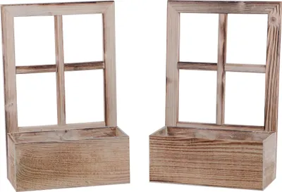 Produktbild von UNUS Holzfenster mit Pflanzbank Dekoration Altholz 2 Stück Grau Dekoration
