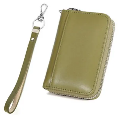 Imagen del producto de Cartera de cuero para mujer, color verde, con múltiples ranuras para tarjetas