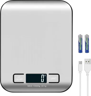 Produktbild von Digitale Küchenwaage bis 10kg, Präzise Haushaltswaage mit LCD-Display, Tara-Funktion, Silber Glasplattform, Elektronische Feinwaage & Briefwaage