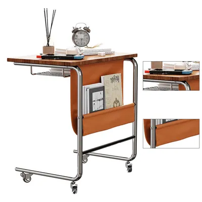Produktbild von mobiler vintage beistelltisch mit rollen – praktischer kleiner couchtisch, nachttisch oder laptop-tisch für bett, sofa und wohnzimmerbereich