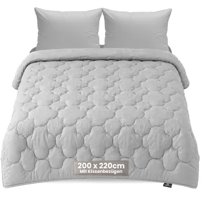 Produktbild von Slaapspeciaal Bettdecke ohne Bezug 200x220 - Ganzjahresdecke Wärmestufe 2 - 100% Baumwollen-Decke - Überlänge - Inkl. 2 Kissenbezüge - Grau