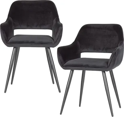 Produktbild von Woood Jel Esszimmerstühle 2Er Set Aus Samt-Stoff, Schwarz