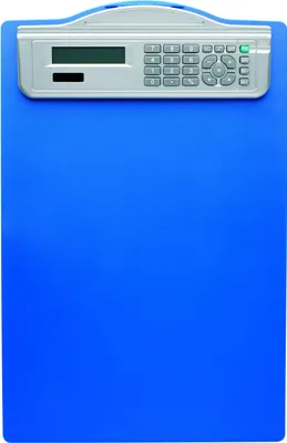 Produktbild von 1x Klemmbrett für A4, mit integriertem Solarrechner, blau transparent