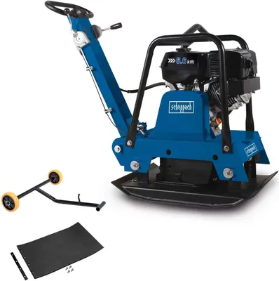 Produktbild von Scheppach Rüttelplatte Benzin HP3000S Verdichter Rüttler | 9PS | 160kg | 30,5kN Verdichtungsdruck | 50cm Verdichtungstiefe | mit Fahrwerk & Gummimatte