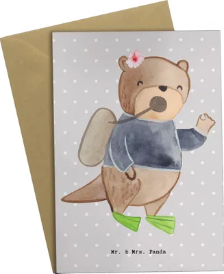 Produktbild von Mr. & Mrs. Panda Grußkarte Tauchlehrerin Herz - Grau Pastell - Geschenk, osterkarte, osterkarten, hochzeitskarten, Grußkarten, weihnachtskarten, einladungskarten