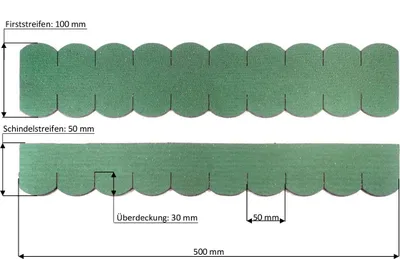 Produktbild von 3 Streifen Dachschindeln Biberschwanz (50 mm) - First grün