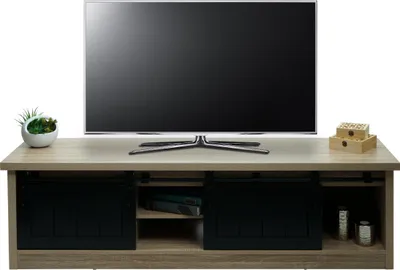 Produktbild von TV-Rack HWC-K75, Fernsehtisch TV-Board, Schiebetüren Staufächer, Holz-Optik Industrial Metall 43x150x40cm  naturfarben