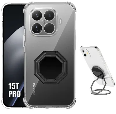 Image de Coque pour Xiaomi 15T Pro, Protection Silicone Transparent Antichoc avec Support Ajustable