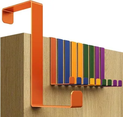 Productafbeelding van Set van 10 deurhaakjes in verschillende kleuren, geschikt voor deurbladdiktes van 3,6 cm en 4,6 cm - stevige kapstokhaken