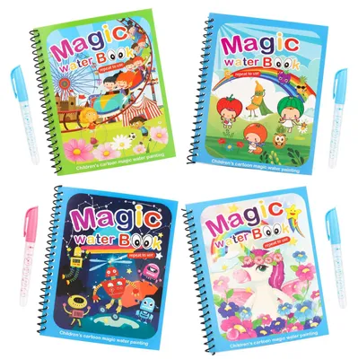 Wasser-Malbuch-Set, 4 Stück, wiederverwendbar, mit Stiften