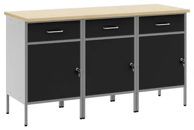 Immagine prodotto di vidaXL Banco da lavoro con cassetti 3 pezzi Nero e grigio 150 x 55 x 85 cm