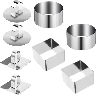 Productafbeelding van Serveertang - Dessertringen - Desserts Vormen - Roestvrij Staal - 4 stuks 8cm - Zilver
