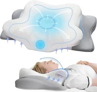 Imagen del producto de Almohada ortopédica – Almohada para el cuello para dormir – Viscoelástica – Soporte ergonómico – Ideal para dolores de cuello y hombros – 60 x 40 x 12 cm – Gris claro