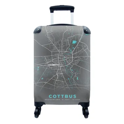 Produktbild von MuchoWow® Koffer Handgepäck Trolley Rollkoffer Kleine Reisekoffer mit 4 Rollen - Deutschland - Blau - Cottbus - Stadtplan - Karte - Cabin Size < 55x40x23 cm & 55x40x20 cm - Fotokoffer - Kabinenkoffer - Boardgepäck - Reise-Box - Reisekoffer - Reisegepäck - Koffer mit Bild - Trolley für Kinder