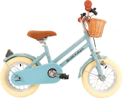 Produktbild von Bandits & Angels Kinderfahrrad 12 Zoll Retro Rider blau ab 3 Jahren - Metall-Kinderfahrrad für Jungen und Mädchen - Inklusive Lenkerkorb - Verstellbarer Sattel und Lenker - 12-Zoll-Luftreifen