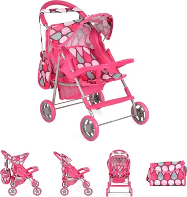 Produktbild von Puppenbuggy, Puppenwagen 9617, Schiebehöhe 50 cm, Sonnendach, Sicherheitsgurt