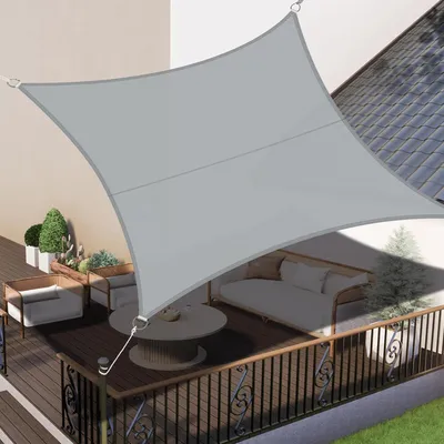 Produktbild von Sonnensegel 3x3m Wasserdicht Rechteckig Hellgrau PES Polyester 95% UV-Schutz