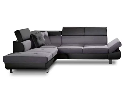 Image de Best Mobilier Lisbona - Canapé d'angle gauche convertible - 5 places - avec têtières , Noir / Gris