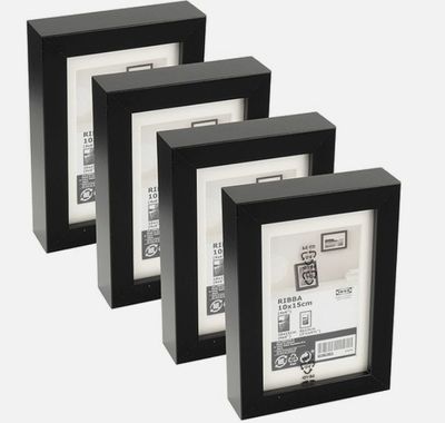 4er Set Ikea RIBBA Bilderrahmen, schwarz, 10x15 cm Wand- & Tischmontage