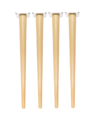 Four wooden table legs are arranged vertically against a white background.
