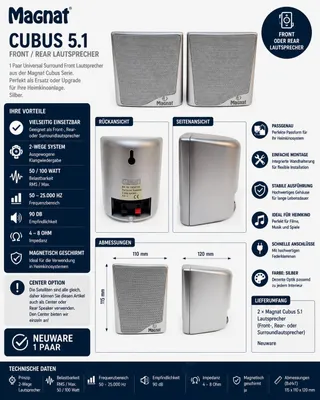 Produktbild von Magnat Cubus 5.1 Front- oder Rear-Lautsprecher Silber – 1 Paar, KI-generiertes Bild