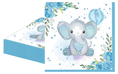 20 Elefanten-Servietten, blau, 16,5 cm, für Babyparty