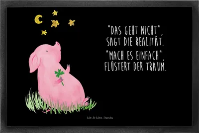 Produktbild von Mr. & Mrs. Panda Schmutzfangteppich Schwein Glück 40 x 60 cm - Schwarz - Geschenk, Ziele, Gummimatte, Fussmatte, Schmutzmatte, Schweinchen, Sterne, Träume, fußmatte