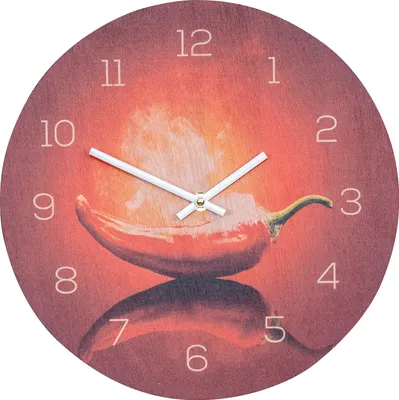 Produktbild von Wanduhr Holz 30x30cm Rund Holzuhr Uhr Holzbild Küche Chili Peperoni Deko