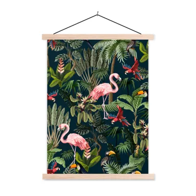 Produktbild von MuchoWow® Textilposter Jungtiere - Muster - Kinder - Flamingo - Papagei - Kinder 40x53 cm mit holzfarbenen Rahmen - Schlafzimmer