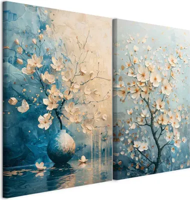 Produktbild von murando - Wandbilder XL Set Weiße Blüten 80x60cm 2 Teilig je 40x60cm Collage 2er Vlies Leinwandbild Kunstdruck Modern Wand Bild Design Leinwand Bilder Dekoration - Mehrteilige Elegante b-H-10215-b-a