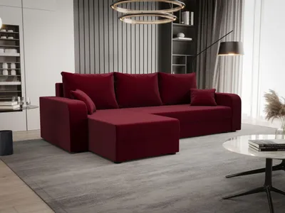 Obrázok produktu pre BEDANTE ECKSOFA HEWLET L BIS Itaka 34 ľavá Tmavo červená s funkciou spania Pohovka v tvare L s úložným priestorom Posteľná skrinka Pohovka do obývačky Rozkladacia pohovka Rozkladacia pohovka Posteľná skrinka