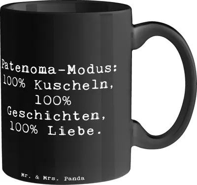 Produktbild von Mr. & Mrs. Panda Tasse Spruch Patenoma Modus - Schwarz - Geschenk, Pott, Geburtstage, Kuscheln, Lächeln, Herz, Teetasse, Frohgefühl, Keramiktasse, Kaffeetasse, Familie