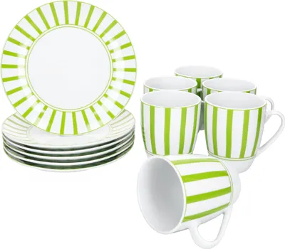Immagine prodotto di Split verde Set da colazione 12 pezzi Porcellana Piatti a righe Tazze
