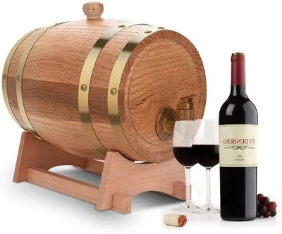 Immagine prodotto di Botte da vino in rovere da 3 litri con supporto in legno - Whisky, bourbon, tequila - Legno vintage