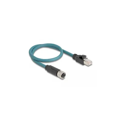 Produktbild von Delock - Netzwerkkabel - 8-polig M12 (W) zu RJ-45 (M) - 50 cm - 6.2 mm - S/FTP - CAT 6a - Schwarz