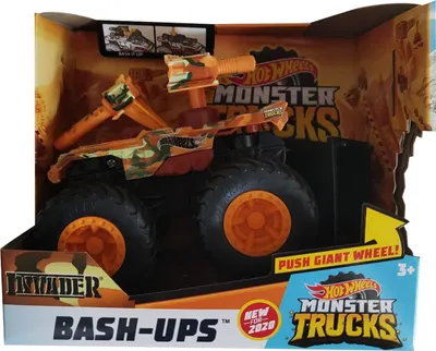 Immagine prodotto di Mattel Hot Wheels GKD31 - Monster Truck 1:64, auto d'azione BASH-UPS Invader per bambini