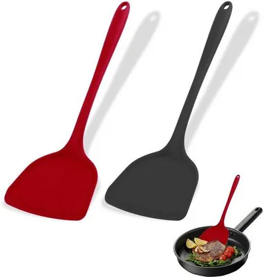 Produktbild von Unyqoos® 2-teiliges Set extra große hitzebeständige Silikon-Spatel 32,5 × 10 cm – schwarz & weiß, spülmaschinenfest, kratzschonend für Kochen & Backen