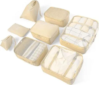 Produktbild von Famanu Kofferorganizer Set 8-teilig - Beige Aufbewahrungstaschen mit Schuhbeuteln