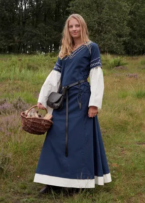 Produktbild von Mittelalterkleid Alvina, blau/natur mit Stickerei - Mittelalter Wikinger LARP Kleid Kostüme Damen Größe: M