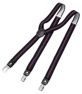 Produktbild von DonDon® Herren Hosenträger schmal 2,5 cm – 3 Clips in Y-Form – elastisch und längenverstellbar Streifen blau rot gelb