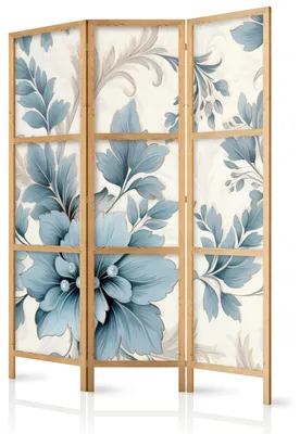 Produktbild von Muralo Japanischer PARAVENT 3-teilig Raumteiler klappbar PREMIUM-Vliesleinwand PFLANZEN ORNMENTEN für Wohnzimmer 135cmx172cm