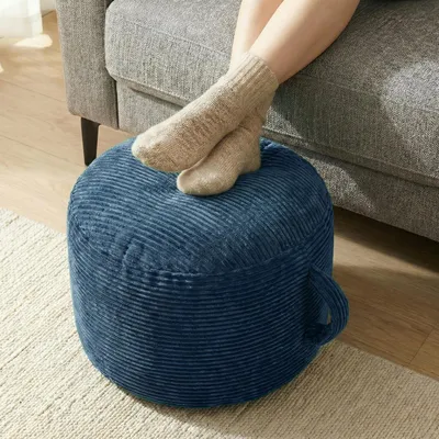 Image de Pouf moelleux, pouf rond, pouf de salon, pouf de chambre, repose-pieds, coussin d'assise, pouf, bleu